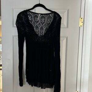 Free People Black Lace Knit Sweater